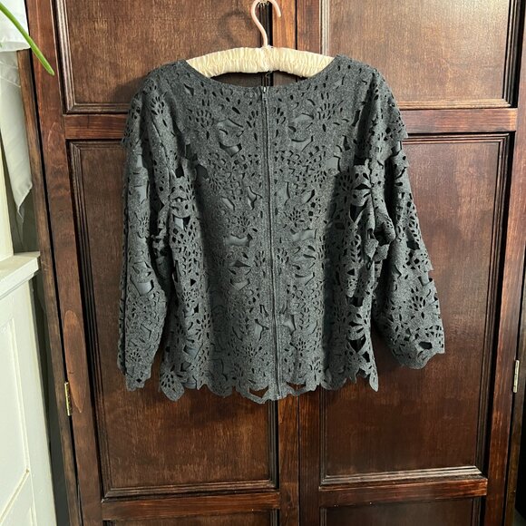 ANTHROPOLGIE X KNITTED & KNOTTED LASER CUT WOOL BLEND TOP - Picture 2 of 9